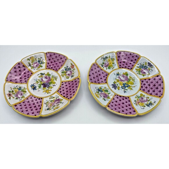 Veuve Perrin France Faience Marseille Plates Hand Painted Floral Set of 2 Signed - Picture 5 of 9